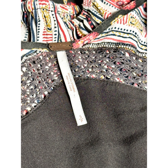 Free People Olive Green White Deep V Neck Lace Up Tunic Mini Dress Small - Picture 11 of 12